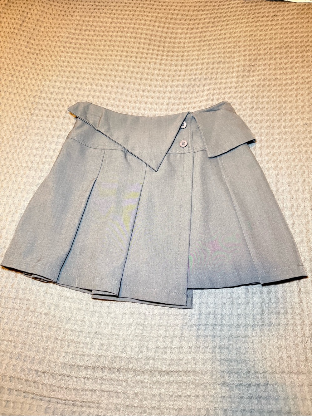 Gray Pleated Mini Skirt with Asymmetric Waist Detail